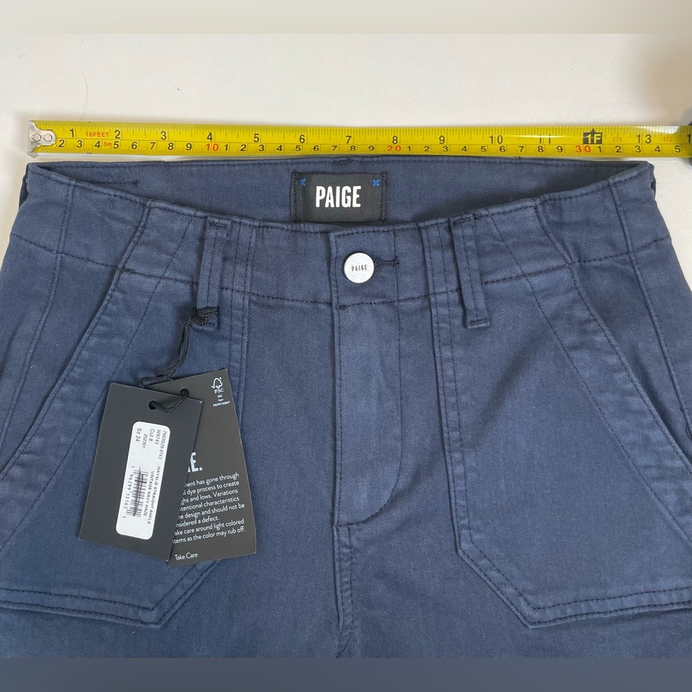 NWT PAIGE Mayslie Pants 24 Vintage Navy Haze Utility Trouser Straight Leg Jeans - Picture 10 of 11